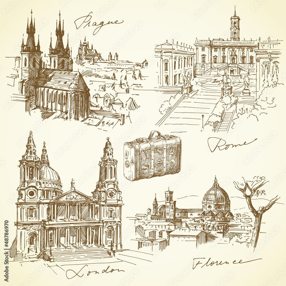 travel over the europe - hand drawn collection