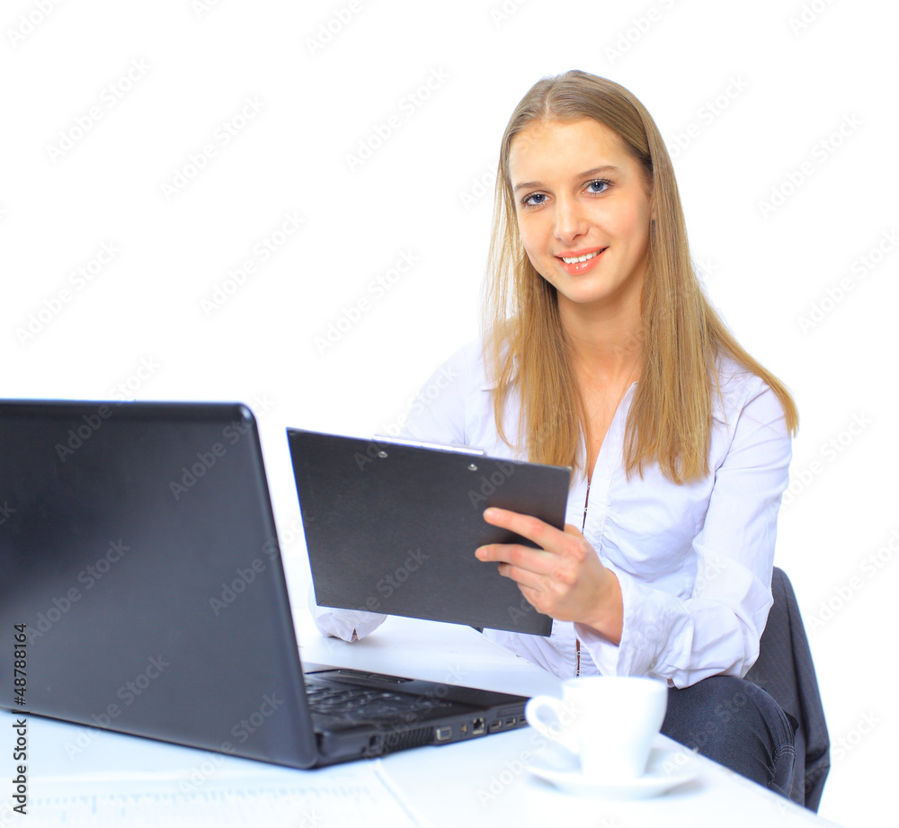 The beautiful business woman with the computer The beautiful business woman with the computer