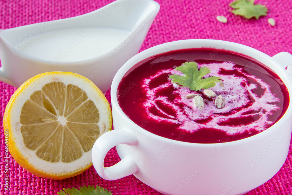 Beetroot cream soup with sunflower seeds and lemon Beetroot cream soup with sunflower seeds and lemon