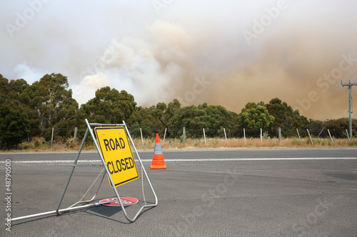Road Closed. Bushfires in Tasmania. Australia
