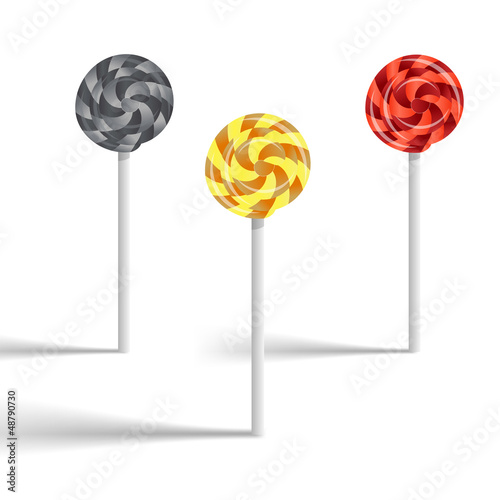 Set of swirly lollypop Gold silver and bronze