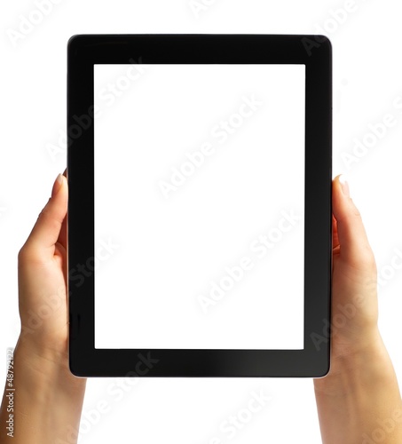 Digital Tablet in Hand Isolated in White