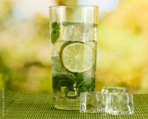 Glass of water with ice, mint and lime