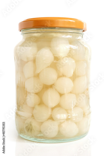 Preserved onion canned in glass jar
