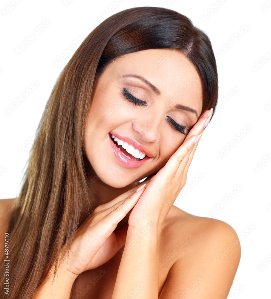 Laughing woman pretending to sleep Laughing woman pretending to sleep