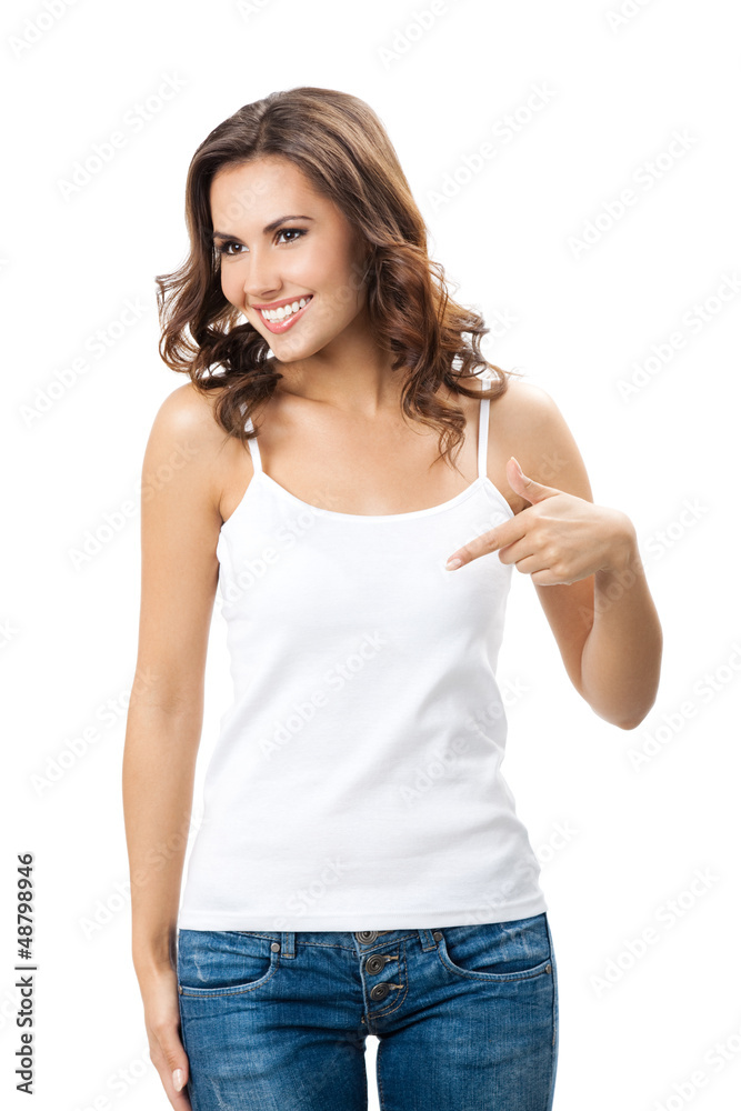 Beautiful young woman showing something Beautiful young woman showing something