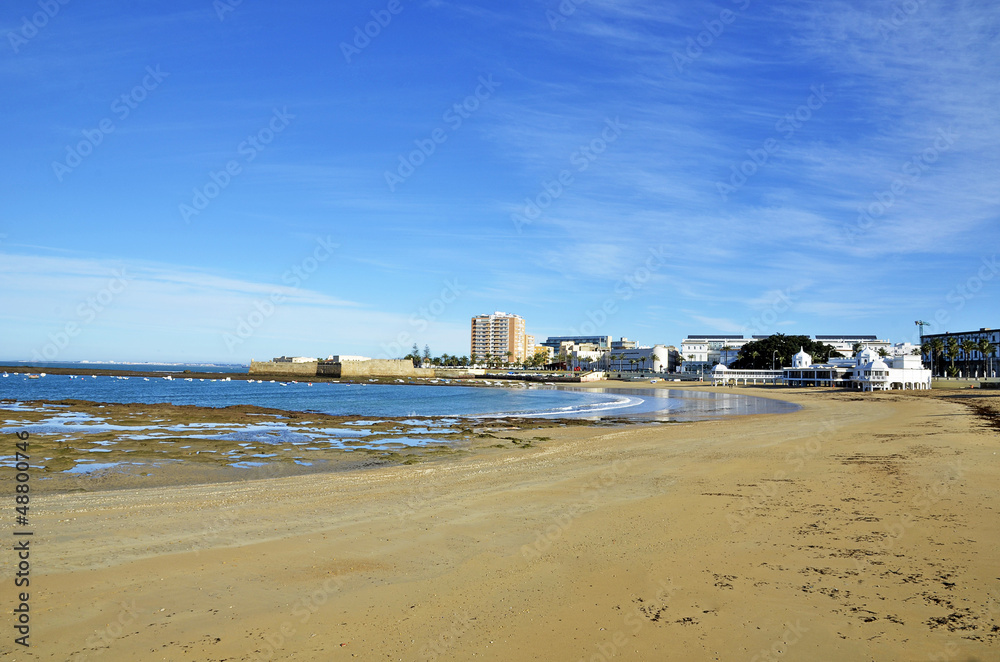 Landscape of the beach of La Caleta on the province of Cadiz