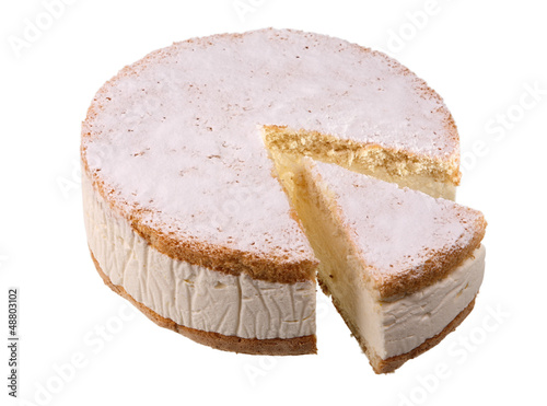 cake with cottage cheese and cream isolated on white