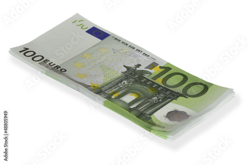Stack of 100€ bills isolated on white