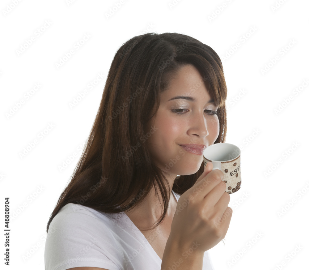 Woman with an empty espresso cup Woman with an empty espresso cup