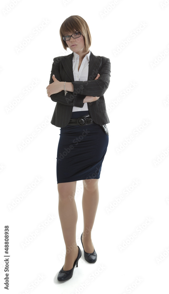 Young businesswoman standing with arms crossed on white Young businesswoman standing with arms crossed on white