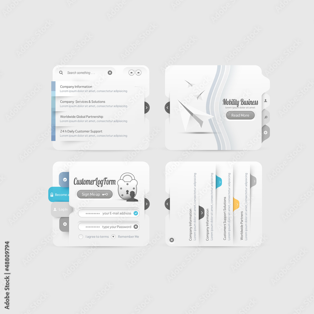 Web site design menu navigation elements with icons set. Web site design menu navigation elements with icons set.
