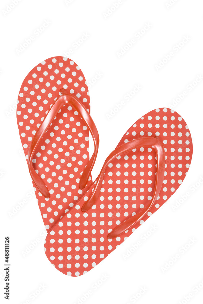 Red flip flops or thongs with dots. Clipping path included. Red flip flops or thongs with dots. Clipping path included.