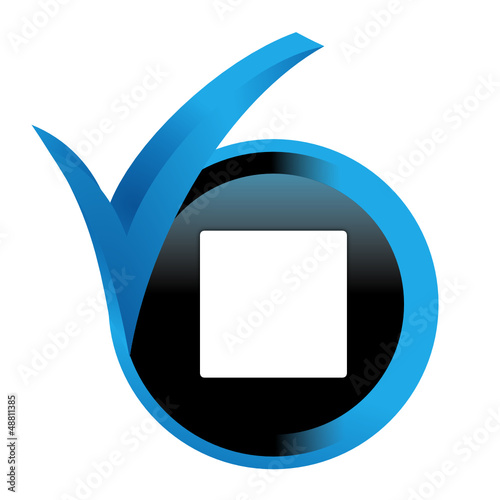 carré blanc sur bouton validé bleu