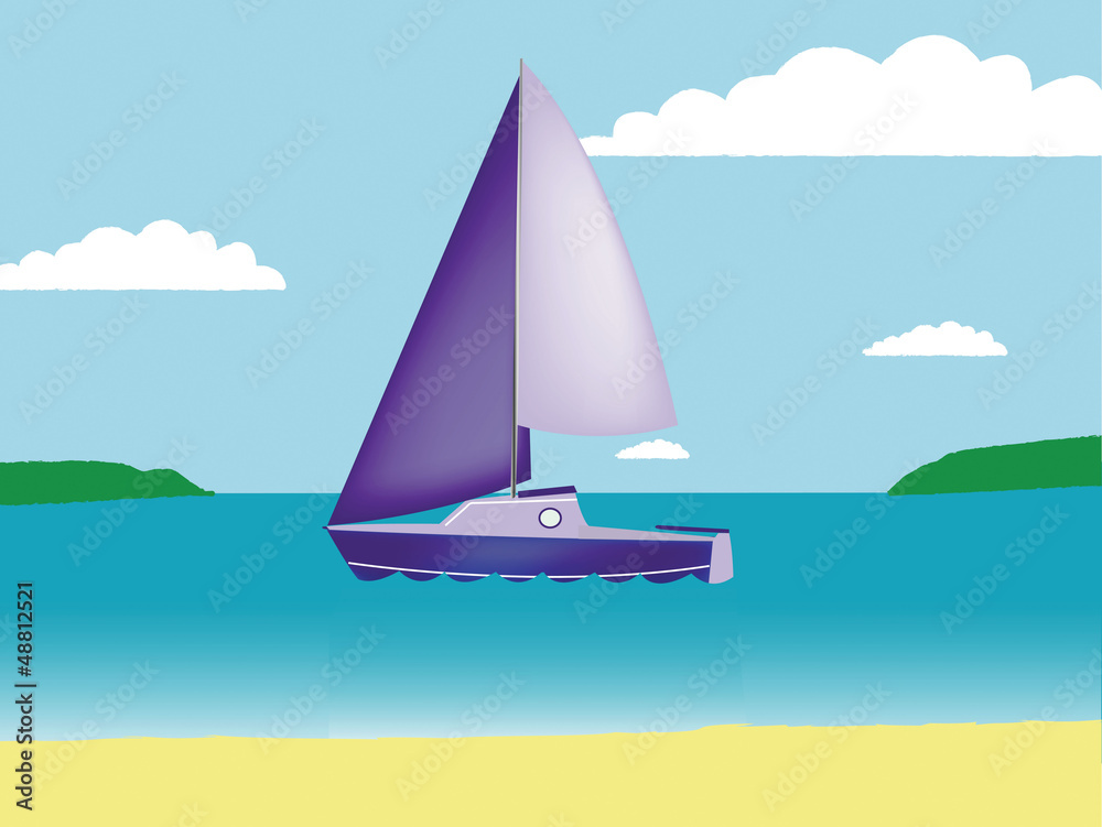 Yacht in the bay in vector format.
