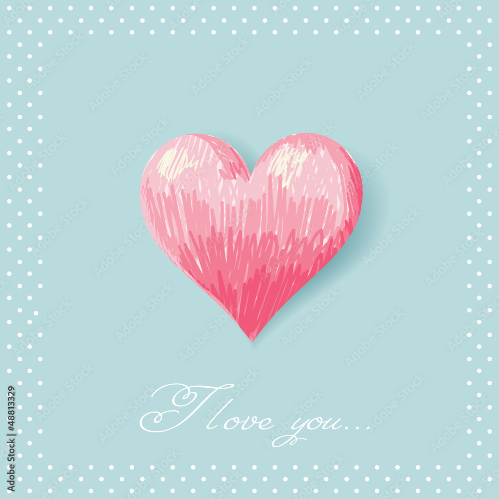 Romantic Valentine sketch heart invitation postcard