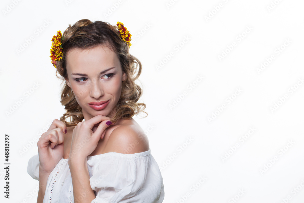 Girl with chrysanthemum wreath