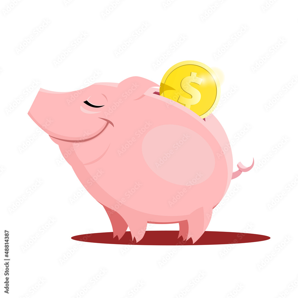 Fototapeta premium Piggy bank with a coin