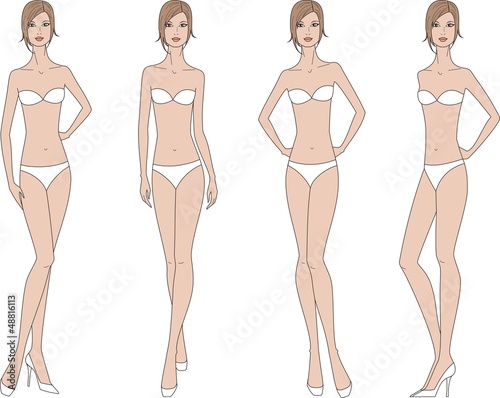 Vector illustration of woman's fashion figure. Four options