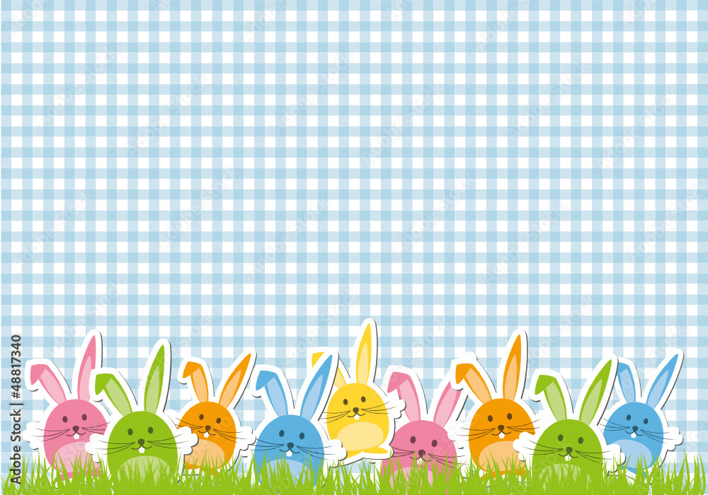 Fröhliche Osterhasen auf Karo-Hintergrund