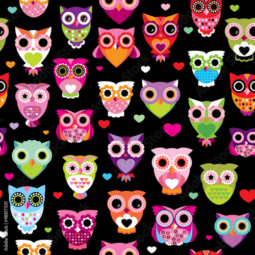 Seamless retro owl colorful kids background pattern in vector