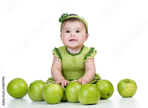 happy baby with green apple...