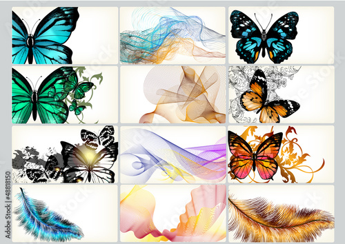 Colorful business cards set with butterflies