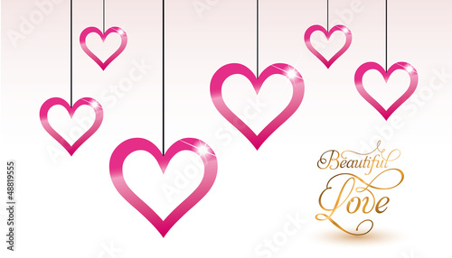 Carte Saint Valentin - Coeur suspendus