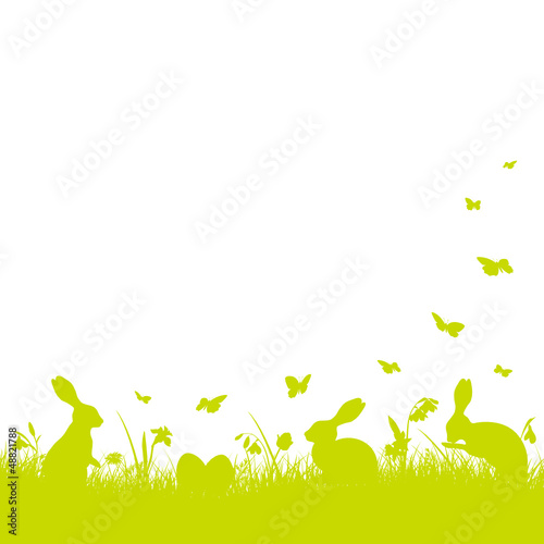 Easter Bunnies Meadow Background Green