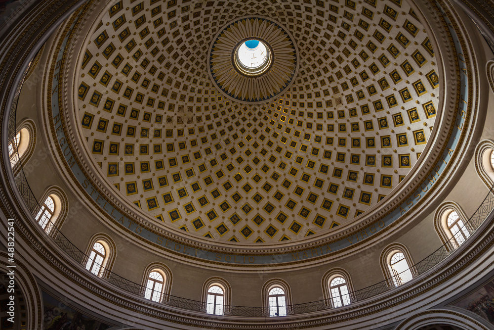View of the Rotunda of Mosta dome from inside the church