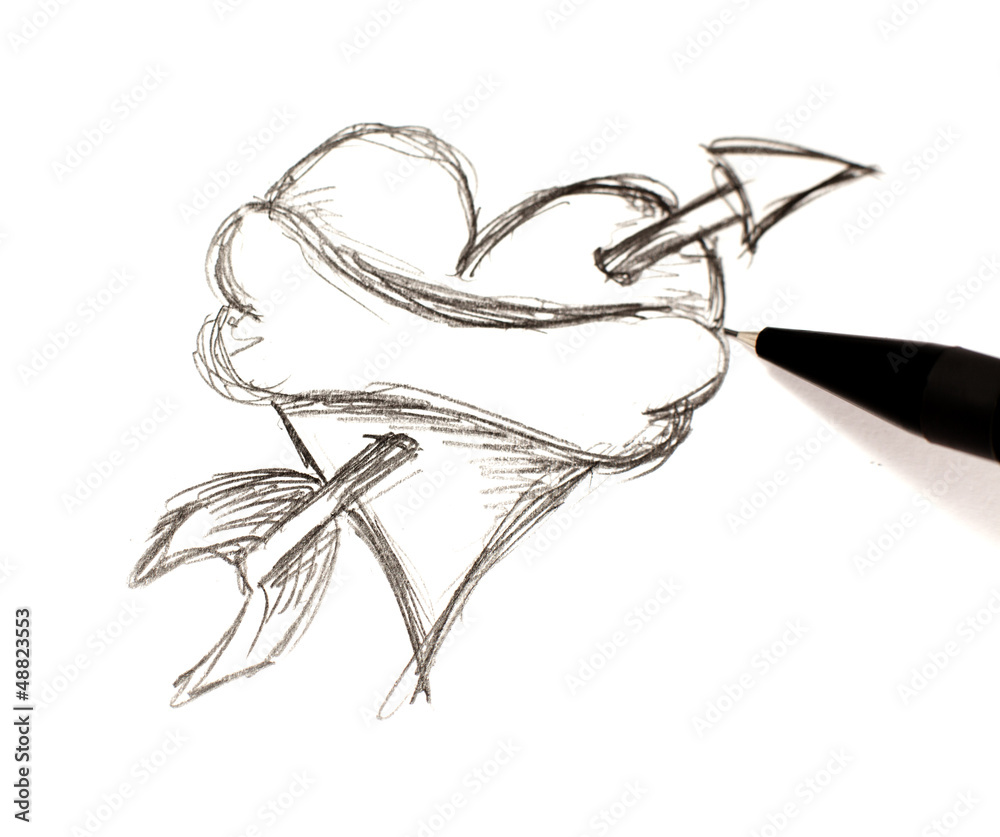 dessin au crayon noir d'un coeur de saint Valentin Stock Photo