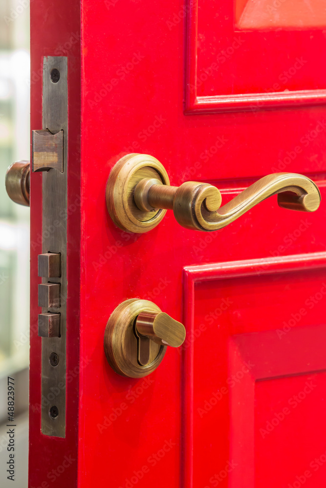 Obraz premium Red door with brass bolt