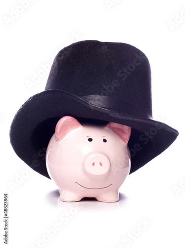 piggy bank wearing a top hat cutout
