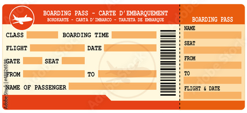 Boarding pass. Red flight coupon.