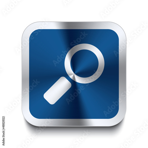 Square metal button - blue magnifier icon