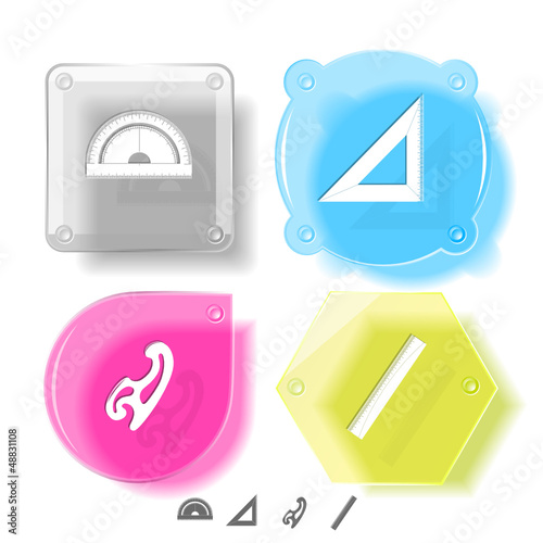 Education icon set. Glass buttons. Vector illustration.
