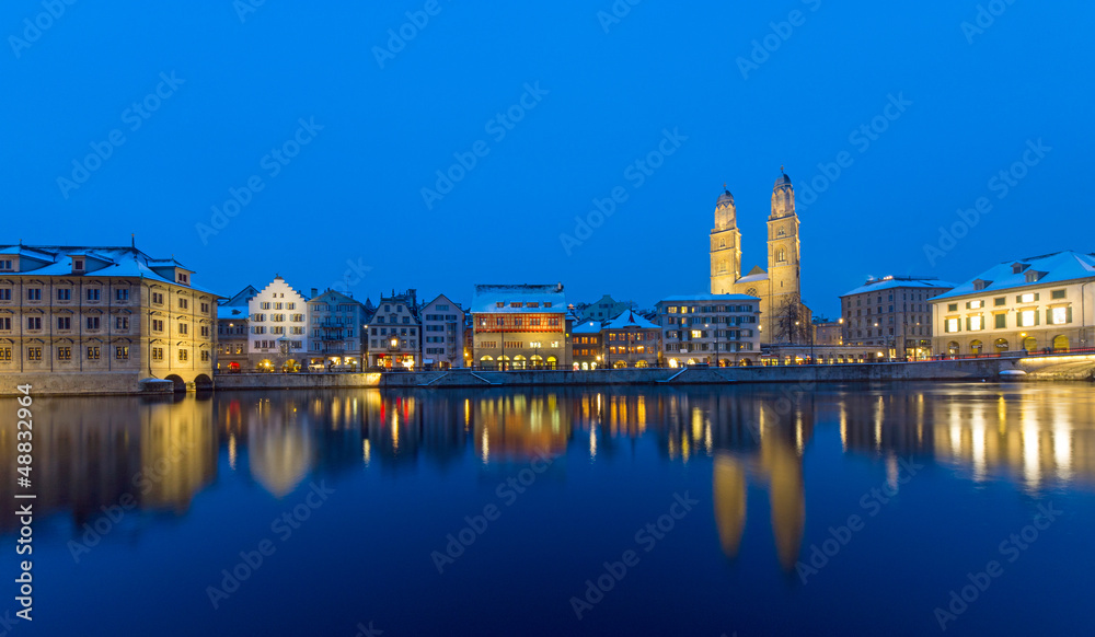 Zurich and the Limmat river at night