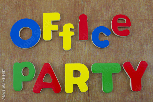Office party sign written with colourful letters