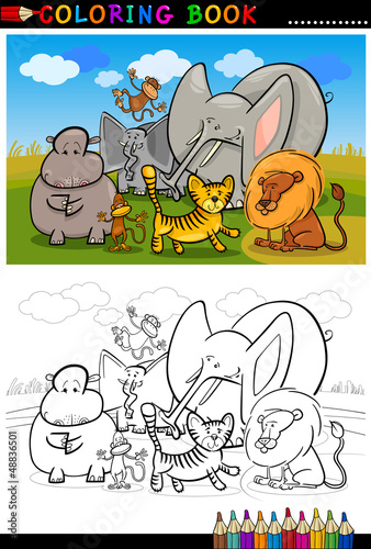 african wild  animals cartoon for coloring book