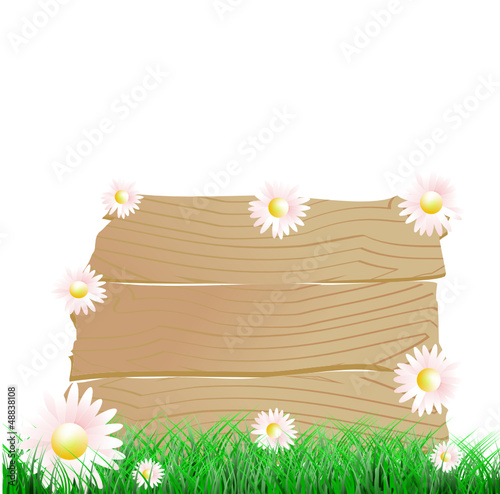 Schild mit Gänseblümchen im Garten