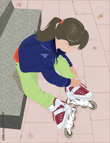 Brunette girl with rollerblades