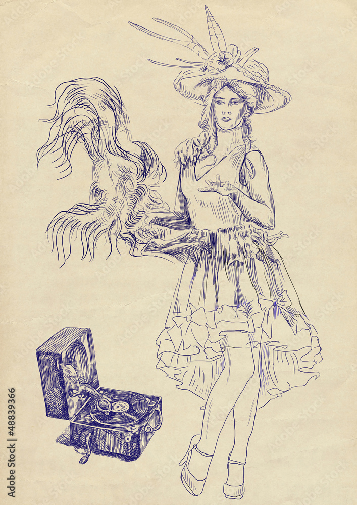 Fototapeta premium Vaudeville artist dancing - hand drawing