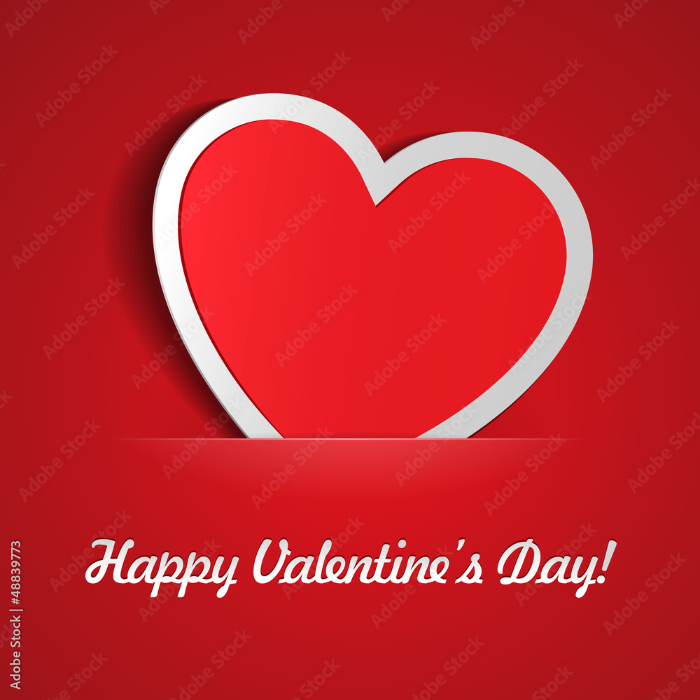 Red Heart Paper Sticker With Shadow Valentine's day