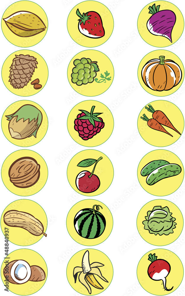 Nuts, vegetables, fruits Nuts, vegetables, fruits