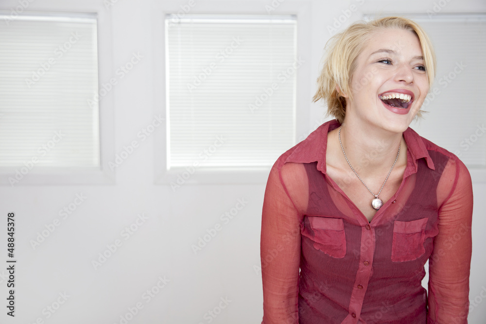 Caucasian woman laughing Caucasian woman laughing