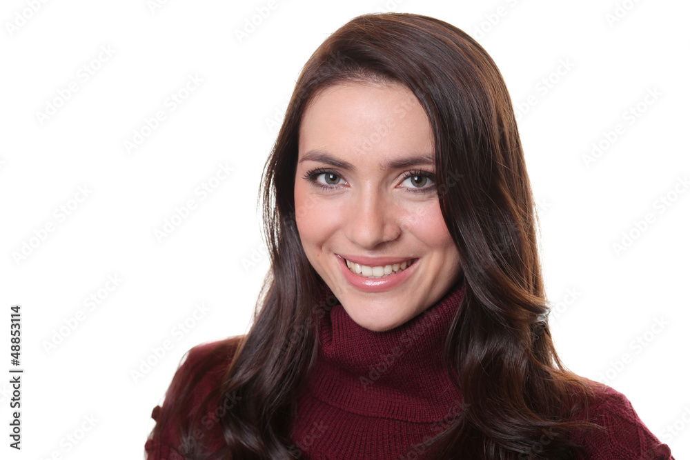 portrait of a beautiful happy woman in a knitted jacket portrait of a beautiful happy woman in a knitted jacket