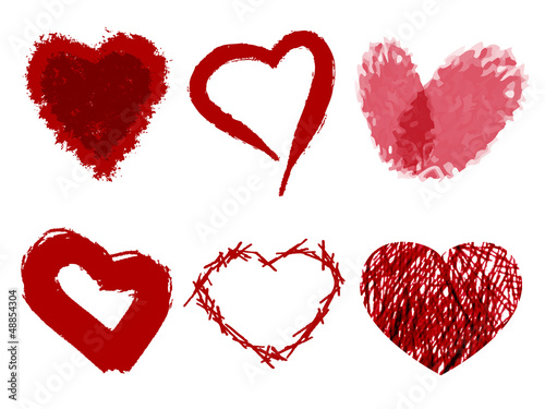 Set of hearts painted with paint. Valentine's Day.