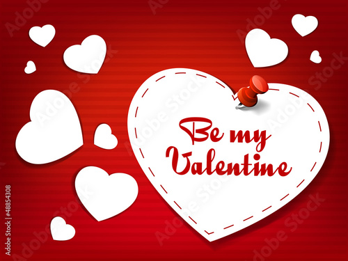 Valentine`s day card. White hearts on a red background.