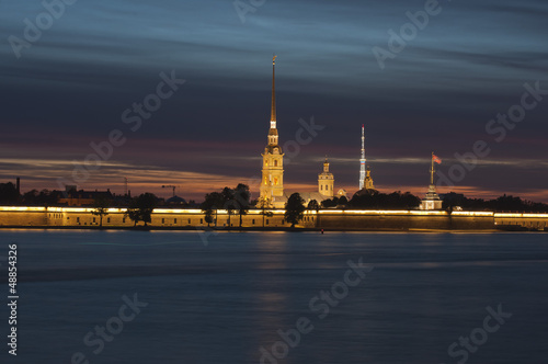 The Peter and Paul Fortress to St. Petersburg at night