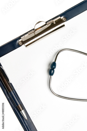 Stethoscope on empty document in a clipboard